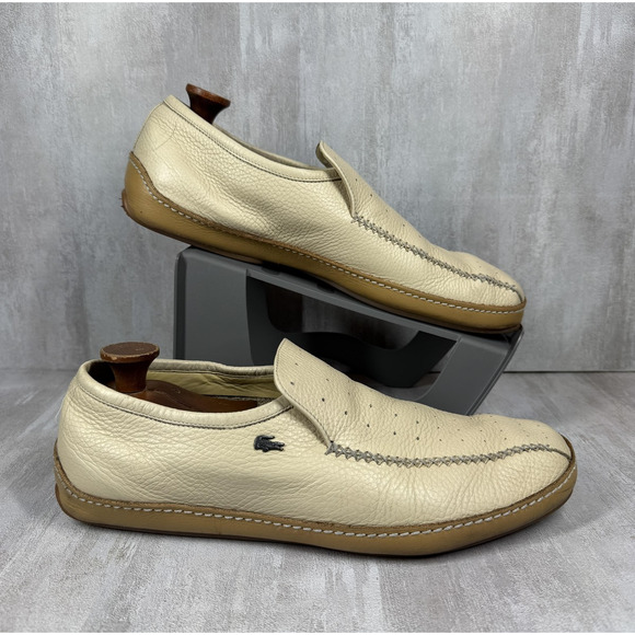 Lacoste Shoes Mens Size 10.5 Beige Boston Punched Leather Slip On Moccasin main image 14